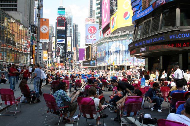 A group of remarkably well-dressed homeless sitting on Broadway, just like Mike Lupica said.  Courtesy Ianqui's Flickr